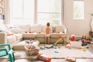 organize living room with toys